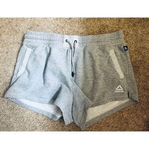 Reebok Athletic Cotton Blend Drawstring Casual Workout Shorts Light Grey